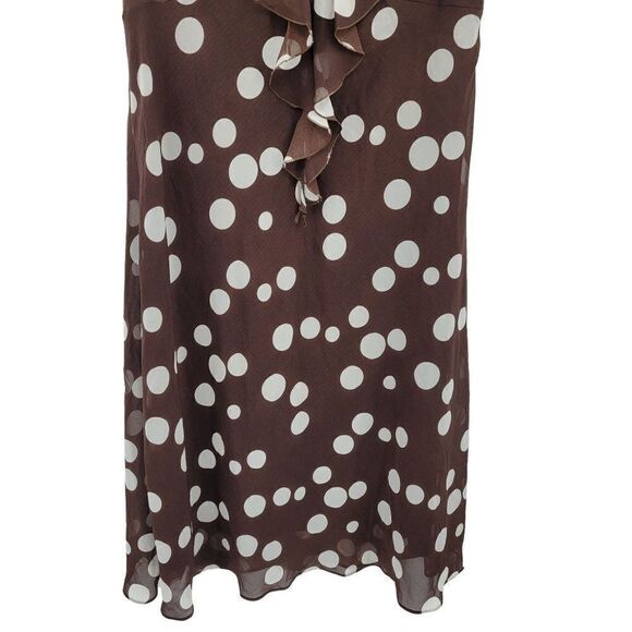 Vtg 80's Womens Dress Midi Pretty Woman Polka Dot Sheer Flutter Sleeve Brown 16 - Picture 6 of 9